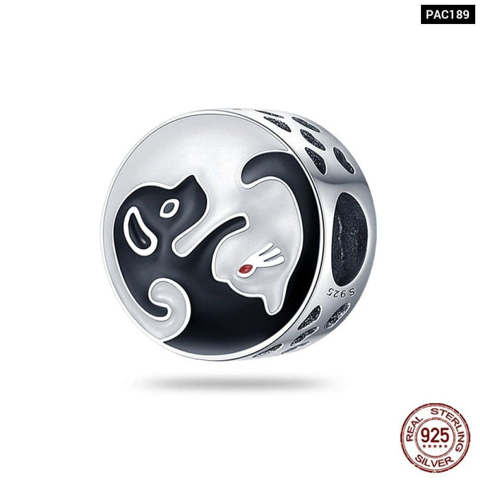 925 Sterling Silver Cute Black Cat Pet Charms Beads Fit Pandora Bracelets Fine DIY Jewelry For Women