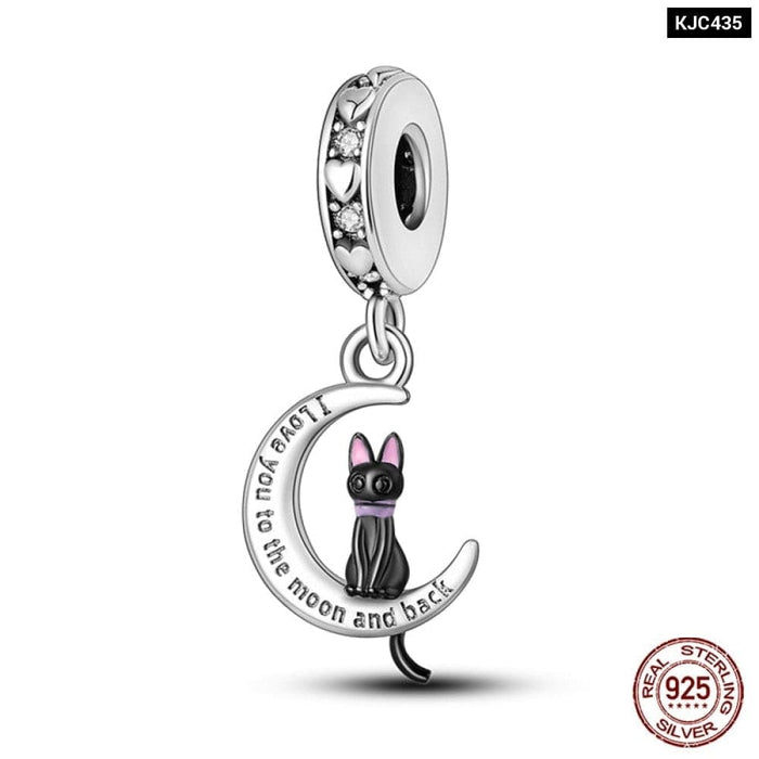 925 Sterling Silver Cute Black Cat Pet Charms Beads Fit Pandora Bracelets Fine DIY Jewelry For Women