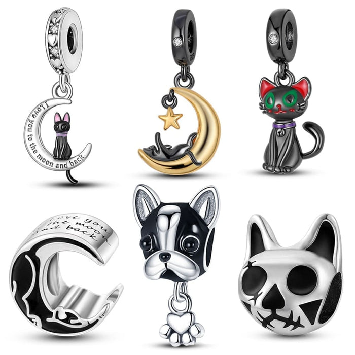 925 Sterling Silver Cute Black Cat Pet Charms Beads Fit Pandora Bracelets Fine DIY Jewelry For Women