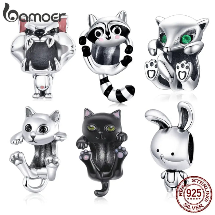 925 Sterling Silver Cute Cat Kitty Animal Beads Charm For