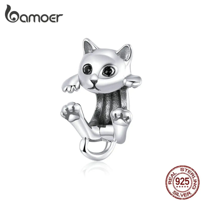 925 Sterling Silver Cute Cat Kitty Animal Beads Charm For