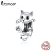 925 Sterling Silver Cute Cat Kitty Animal Beads Charm For