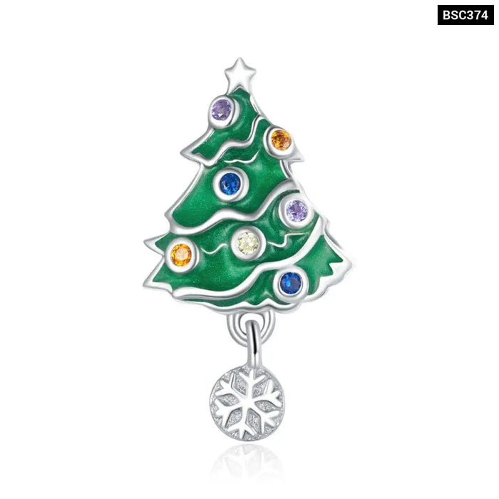 925 Sterling Silver Cute Snowman Beads Tree Pendants