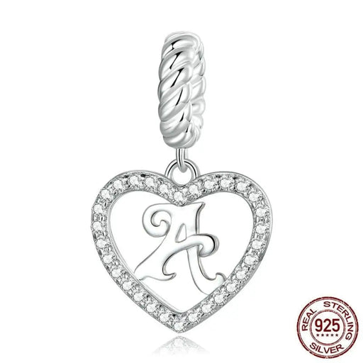 925 Sterling Silver Delicate Heart Pendant Letter a To z