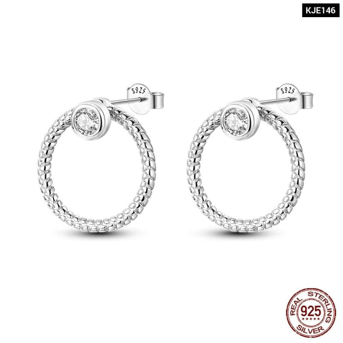 925 Sterling Silver Double Circle Earrings For Women Shining Zircon Piercing Ear Studs Fine Jewelry