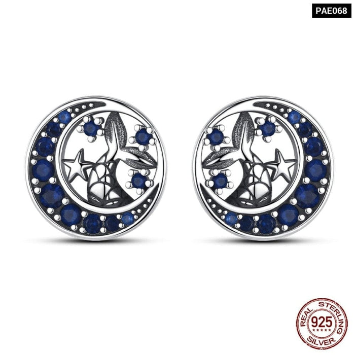 925 Sterling Silver Double Circle Earrings For Women Shining Zircon Piercing Ear Studs Fine Jewelry