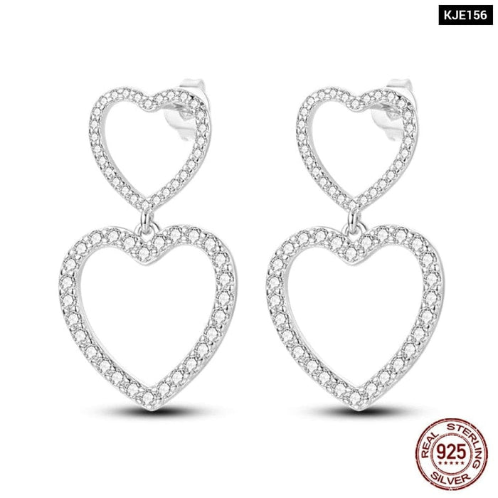 925 Sterling Silver Double Circle Earrings For Women Shining Zircon Piercing Ear Studs Fine Jewelry