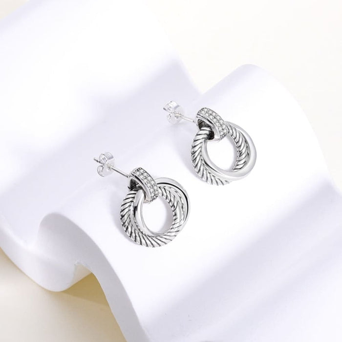 925 Sterling Silver Double Circle Earrings For Women Shining Zircon Piercing Ear Studs Fine Jewelry