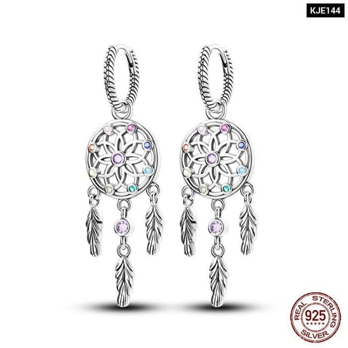 925 Sterling Silver Dream Catcher Earrings For Women Exquisite Coloured Zircon Carp Stud Earrings Fashion Jewelry