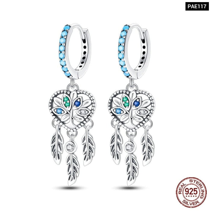 925 Sterling Silver Dream Catcher Earrings For Women Exquisite Coloured Zircon Carp Stud Earrings Fashion Jewelry