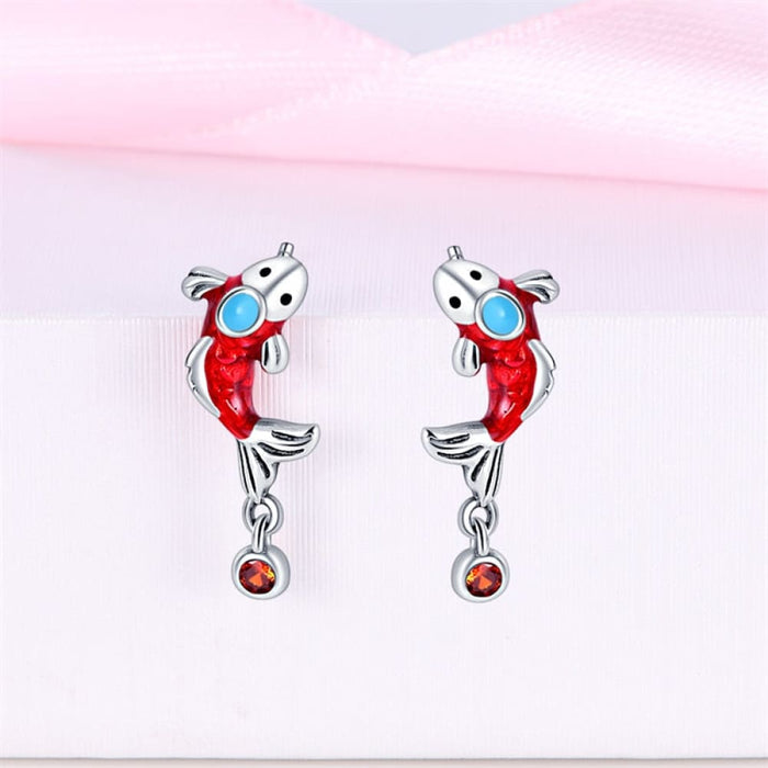 925 Sterling Silver Dream Catcher Earrings For Women Exquisite Coloured Zircon Carp Stud Earrings Fashion Jewelry