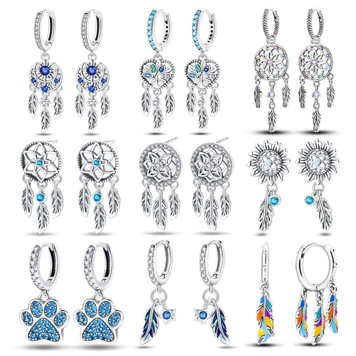 925 Sterling Silver Dream Catcher Earrings For Women Exquisite Coloured Zircon Carp Stud Earrings Fashion Jewelry