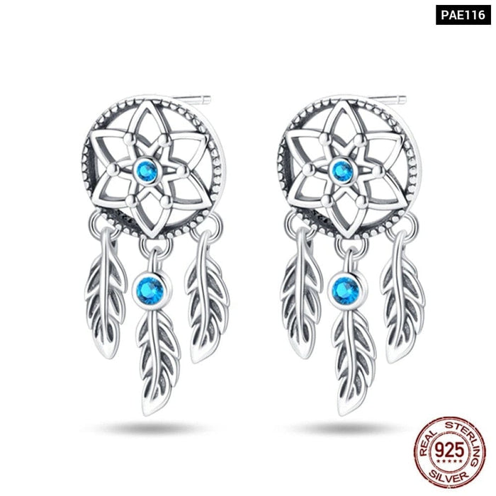 925 Sterling Silver Dream Catcher Earrings For Women Exquisite Coloured Zircon Carp Stud Earrings Fashion Jewelry