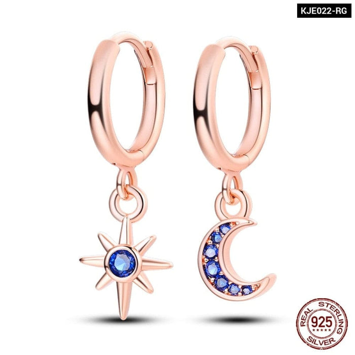 925 Sterling Silver Earrings For Women Luxury Rose Gold Colour Heart Star Moon Earrings Fine Wedding Jewelry