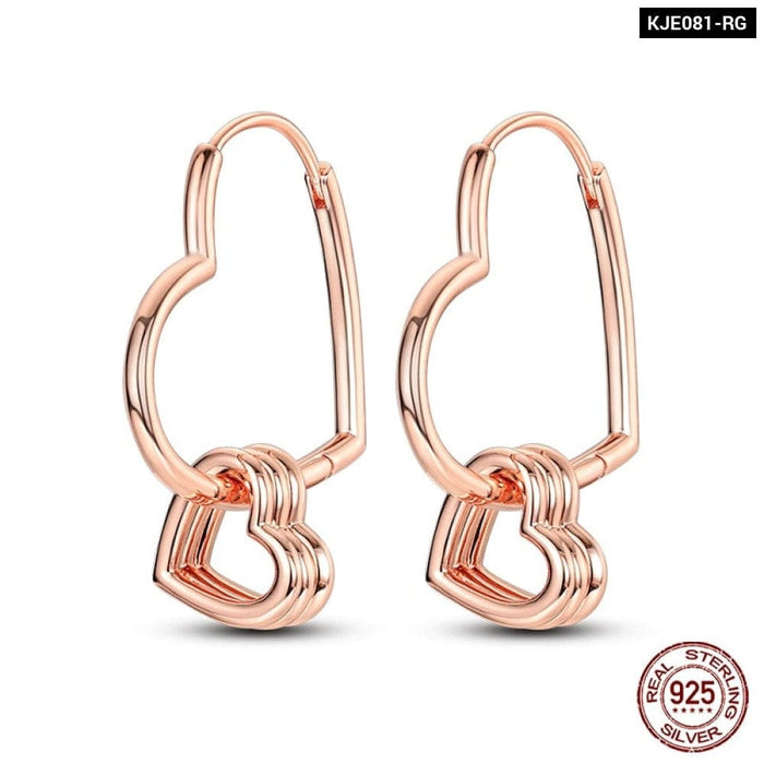 925 Sterling Silver Earrings For Women Luxury Rose Gold Colour Heart Star Moon Earrings Fine Wedding Jewelry