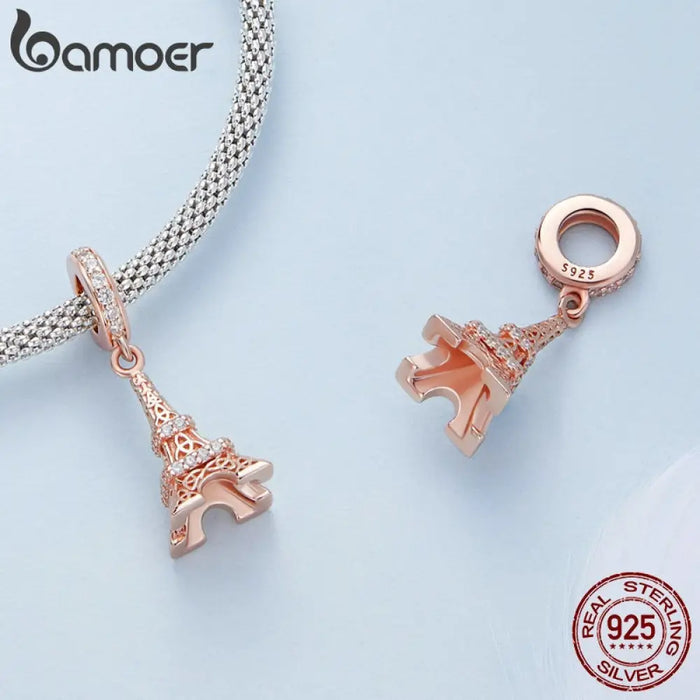 925 Sterling Silver Eiffel Tower Pendant Fit Diy Bracelet &