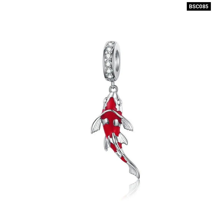 925 Sterling Silver Red Enamel Fish Pendant Lucky Koi Dangle