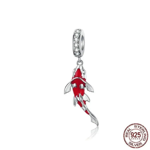 925 Sterling Silver Red Enamel Fish Pendant Lucky Koi Dangle