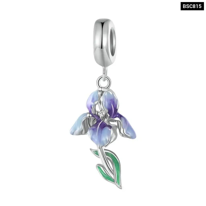 925 Sterling Silver Enamel Iris Hanging Bead Harebells