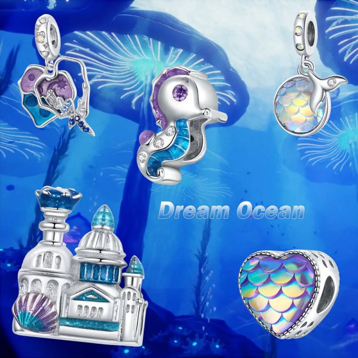 925 Sterling Silver Enamel Marine Life Charm Mermaid Sea