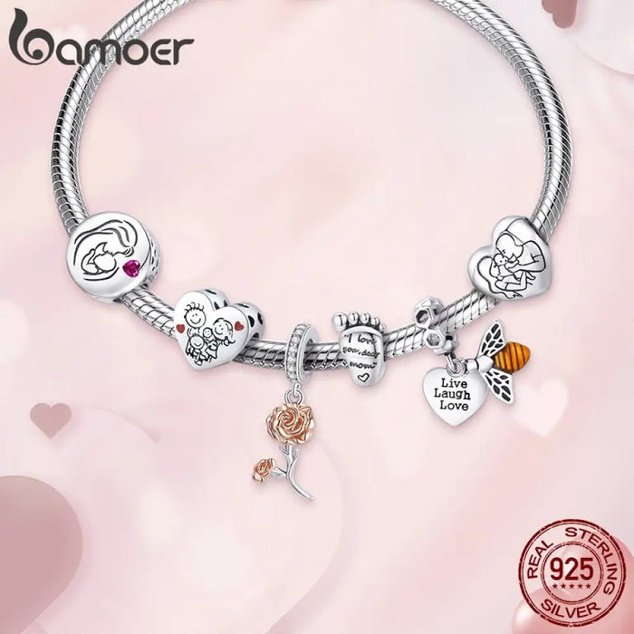 925 Sterling Silver Family Maternal Love Charm Baby Feet