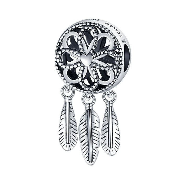 925 Sterling Silver Feather Dreamcatcher Tassel Charms Beads Fit Original Pandora Bracelet Bangle DIY Jewelry