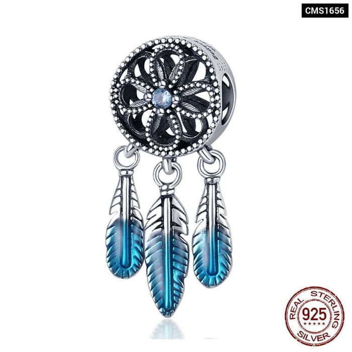 925 Sterling Silver Feather Dreamcatcher Tassel Charms Beads Fit Original Pandora Bracelet Bangle DIY Jewelry