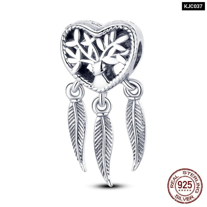 925 Sterling Silver Feather Dreamcatcher Tassel Charms Beads Fit Original Pandora Bracelet Bangle DIY Jewelry