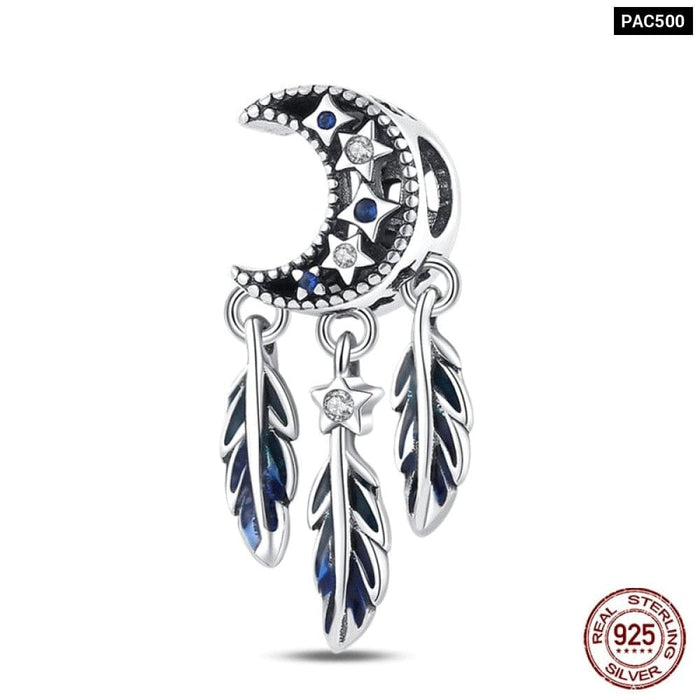 925 Sterling Silver Feather Dreamcatcher Tassel Charms Beads Fit Original Pandora Bracelet Bangle DIY Jewelry