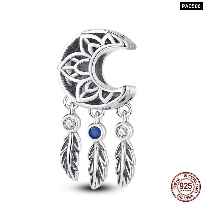 925 Sterling Silver Feather Dreamcatcher Tassel Charms Beads Fit Original Pandora Bracelet Bangle DIY Jewelry