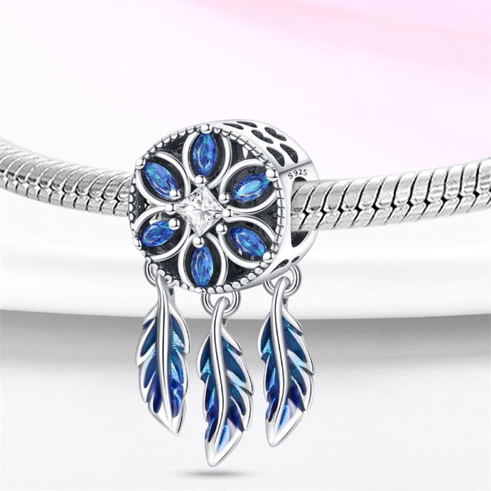 925 Sterling Silver Feather Dreamcatcher Tassel Charms Beads Fit Original Pandora Bracelet Bangle DIY Jewelry