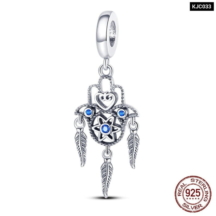 925 Sterling Silver Feather Dreamcatcher Tassel Charms Beads Fit Original Pandora Bracelet Bangle DIY Jewelry