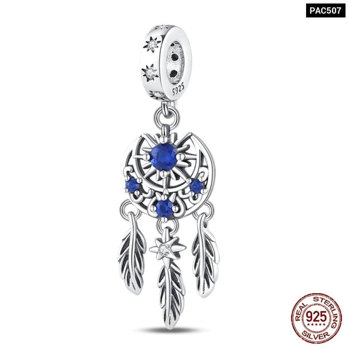 925 Sterling Silver Feather Dreamcatcher Tassel Charms Beads Fit Original Pandora Bracelet Bangle DIY Jewelry