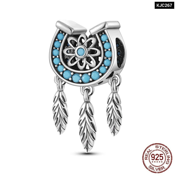 925 Sterling Silver Feather Dreamcatcher Tassel Charms Beads Fit Original Pandora Bracelet Bangle DIY Jewelry