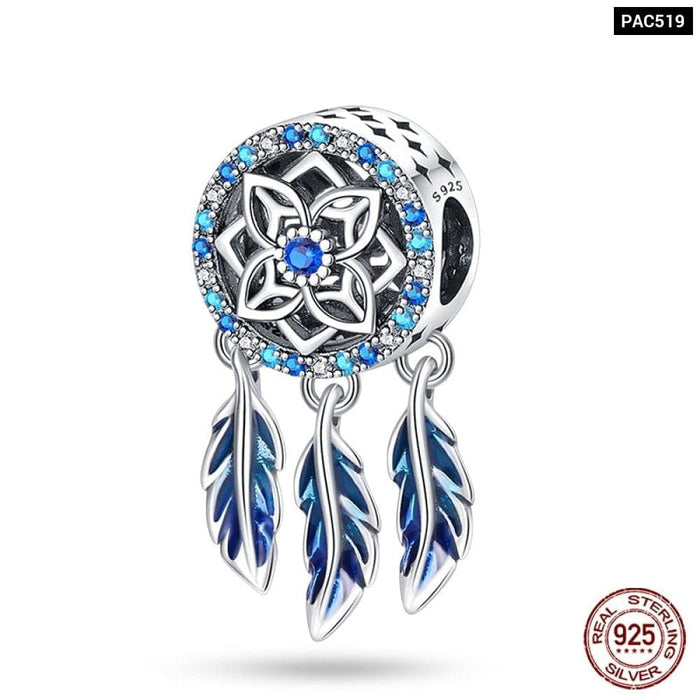 925 Sterling Silver Feather Dreamcatcher Tassel Charms Beads Fit Original Pandora Bracelet Bangle DIY Jewelry