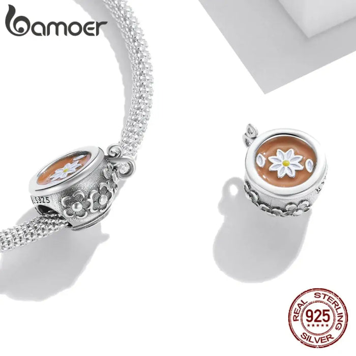 925 Sterling Silver Flower Teacup Charm Coffee Wine Glass