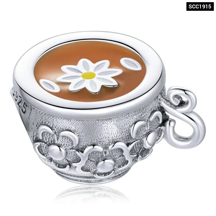 925 Sterling Silver Flower Teacup Charm Coffee Wine Glass