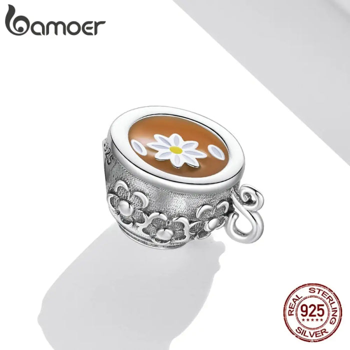 925 Sterling Silver Flower Teacup Charm Coffee Wine Glass