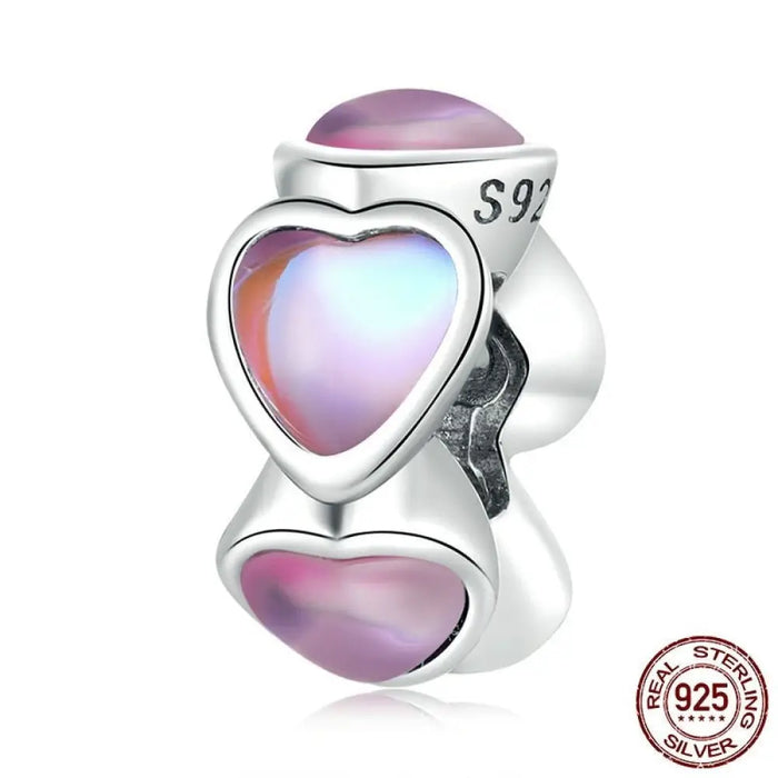 925 Sterling Silver Glass Heart Spacer Fit Women Bracelet &