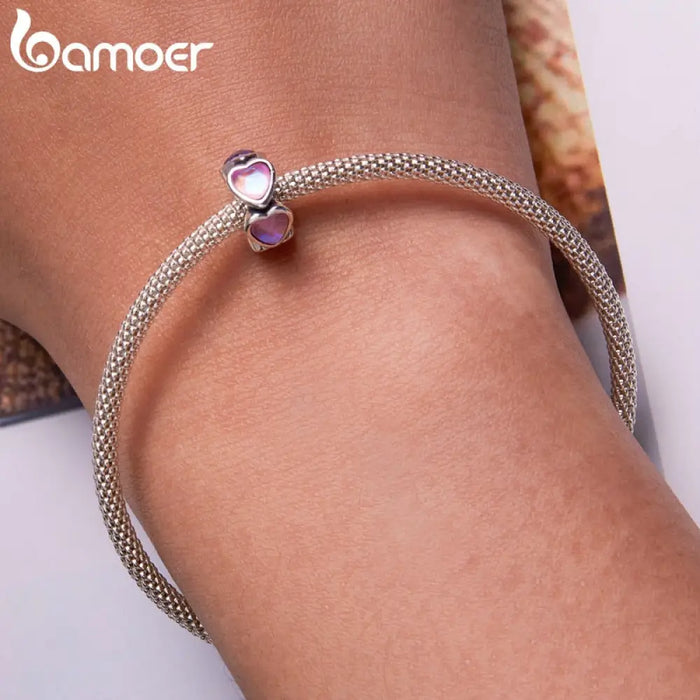 925 Sterling Silver Glass Heart Spacer Fit Women Bracelet &