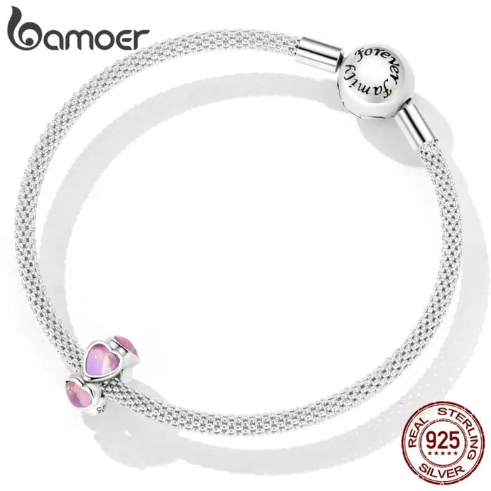 925 Sterling Silver Glass Heart Spacer Fit Women Bracelet &