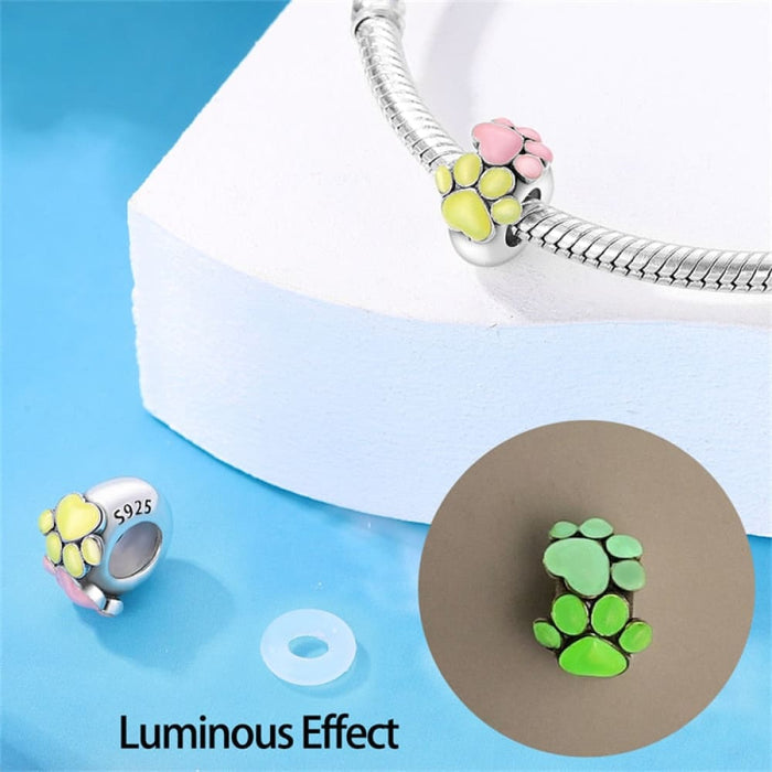 925 Sterling Silver Glow In The Dark Butterfly Cat Paw Heart Charms Beads Pendant Fit Pandora Original Bracelets Diy Jewelry