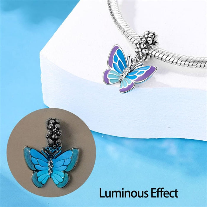 925 Sterling Silver Glow In The Dark Butterfly Cat Paw Heart Charms Beads Pendant Fit Pandora Original Bracelets Diy Jewelry