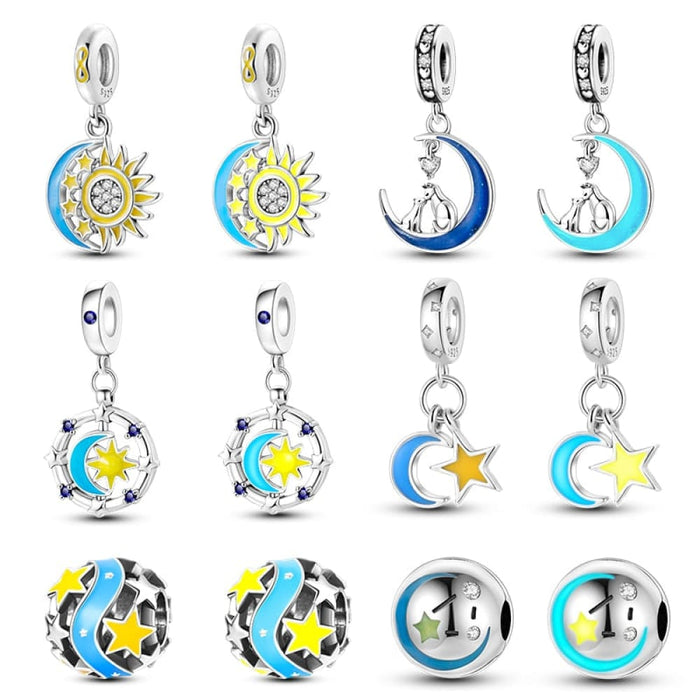 925 Sterling Silver Glow In The Dark Star Moon Sun Luminous Charms Beads Pendant Fit Pandora Original Bracelets DIY Jewelry