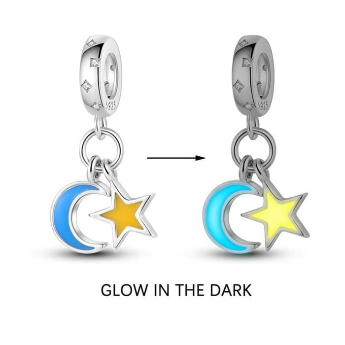 925 Sterling Silver Glow In The Dark Star Moon Sun Luminous Charms Beads Pendant Fit Pandora Original Bracelets DIY Jewelry