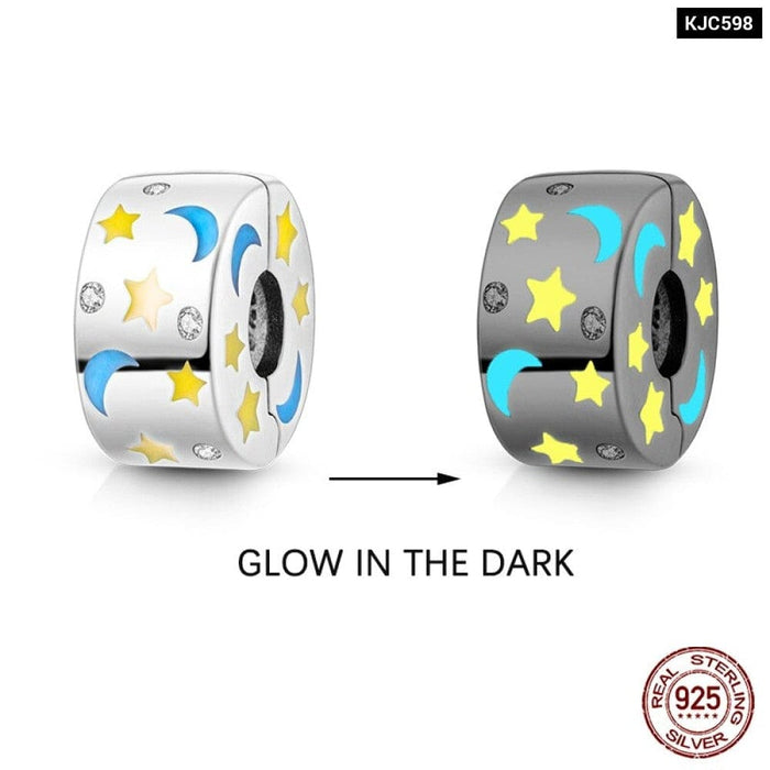 925 Sterling Silver Glow In The Dark Star Moon Sun Luminous Charms Beads Pendant Fit Pandora Original Bracelets DIY Jewelry