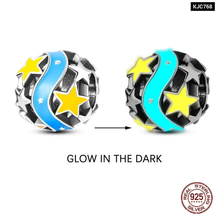 925 Sterling Silver Glow In The Dark Star Moon Sun Luminous Charms Beads Pendant Fit Pandora Original Bracelets DIY Jewelry