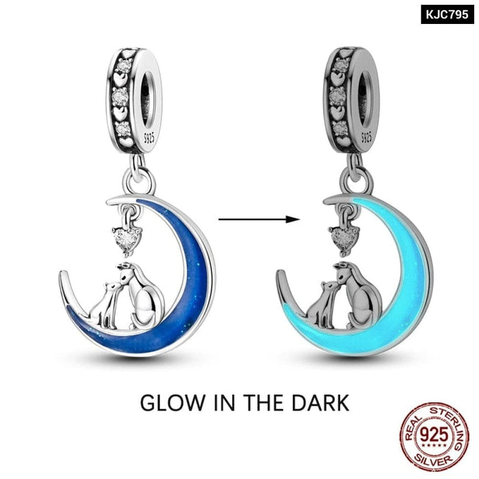 925 Sterling Silver Glow In The Dark Star Moon Sun Luminous Charms Beads Pendant Fit Pandora Original Bracelets DIY Jewelry