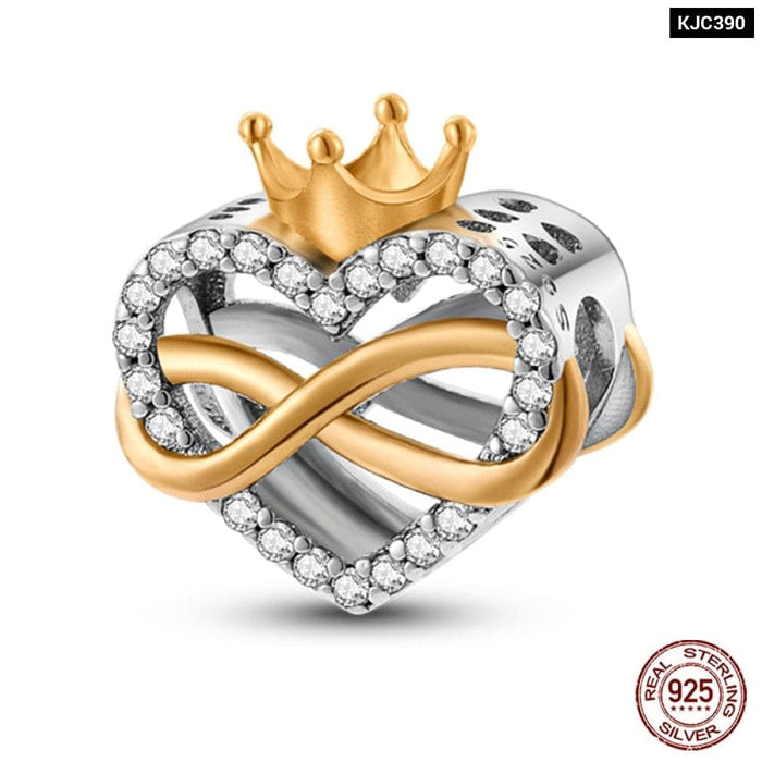 925 Sterling Silver Gold Colour Series Heart Crown