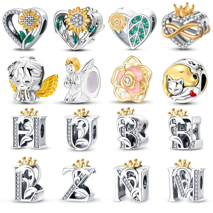 925 Sterling Silver Gold Colour Series Heart Crown